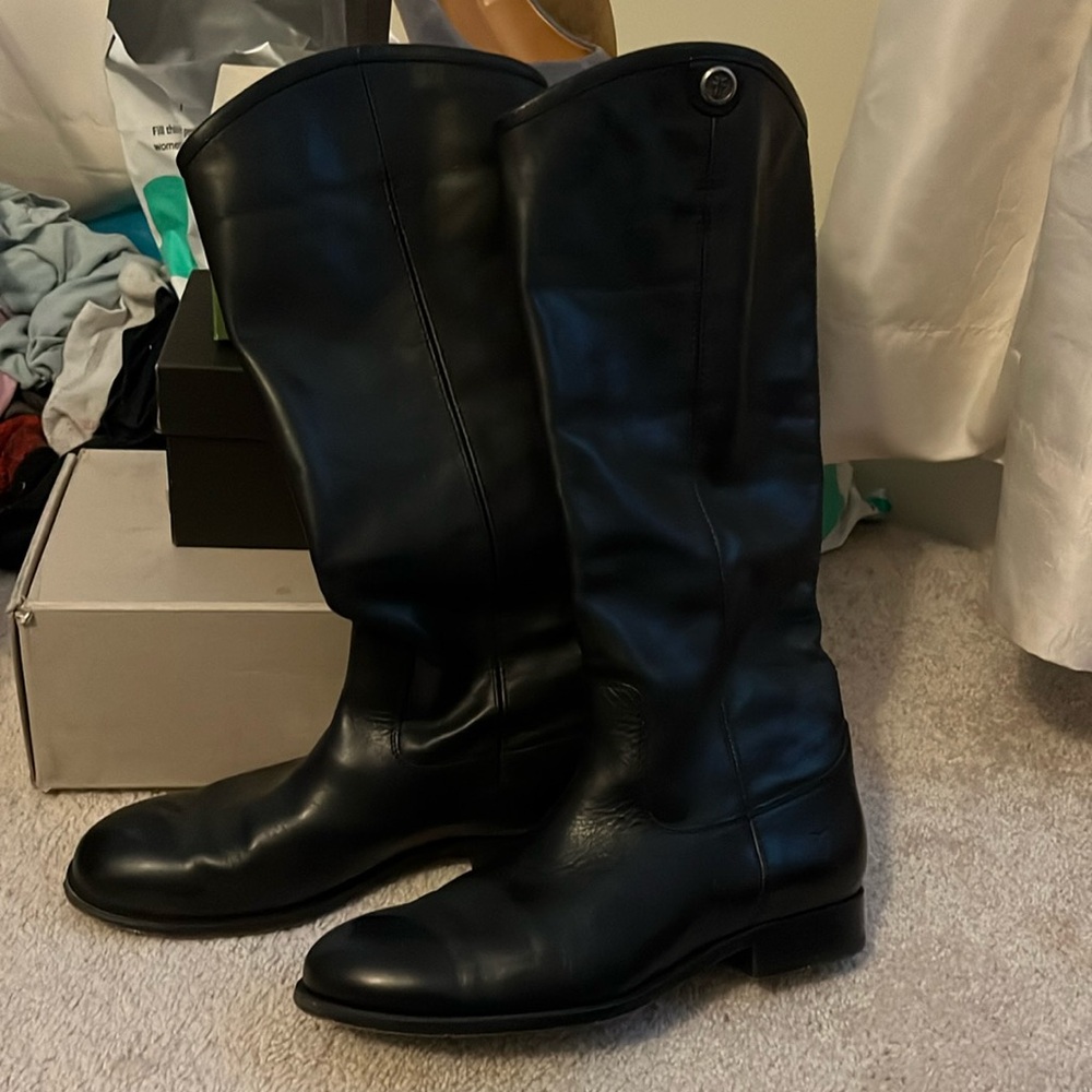 Frye Black Leather Tall Combat/Moto Boots